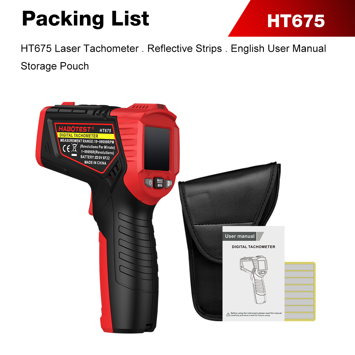 Industrial Laser Tachometer - HABOTEST HT675 Berührungsloser Laser-Tachometer Digitaler Drehzahlmesser